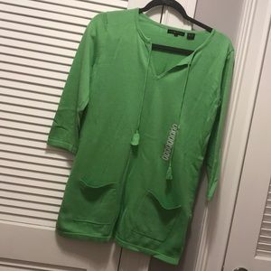 Womens Jeanne Pierre Light Green 3/4 Sleeve Top